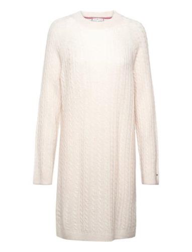 Soft Wool Ao Cable C-Nk Dress Knälång Klänning Cream Tommy Hilfiger