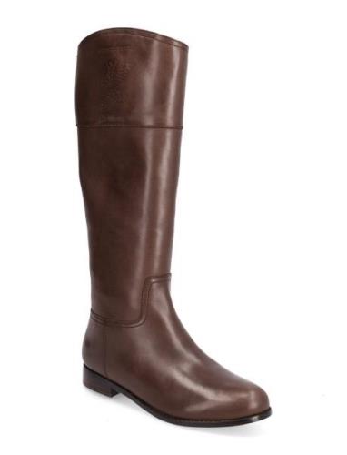 Justine Burnished Leather Riding Boot Höga Stövlar Brown Lauren Ralph ...