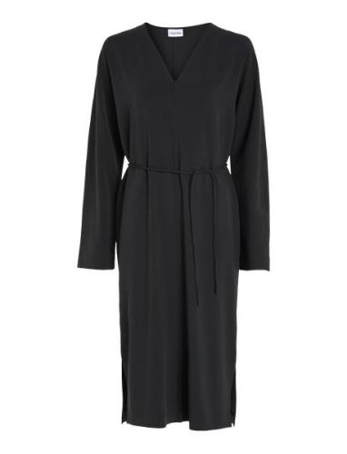 Structure Twill V Neck Dress Knälång Klänning Black Calvin Klein