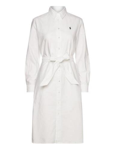 Belted Cotton Oxford Shirtdress Knälång Klänning White Polo Ralph Laur...