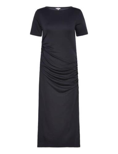 Slash Nk Rouched Midi Dress Ss Knälång Klänning Black Tommy Hilfiger