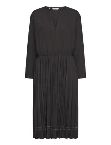 Stitch Pleated Midi Dress Knälång Klänning Black Tommy Hilfiger