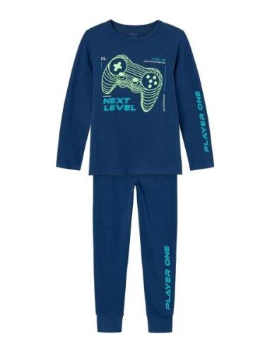 Nkmnightset Navy Peony Gaming Noos Pyjamas Set Blue Name It