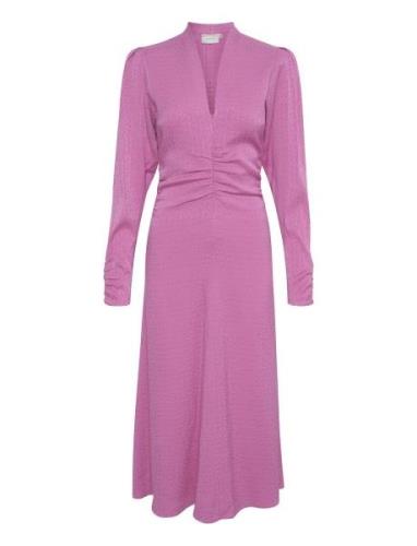 Brinagz Midi V-Neck Dress Knälång Klänning Pink Gestuz