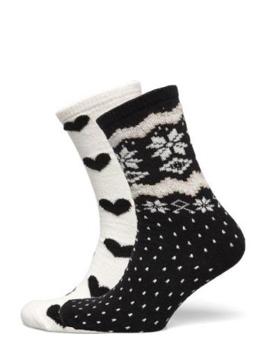 Sock 2 P Fairisle Lingerie Socks Regular Socks Black Lindex