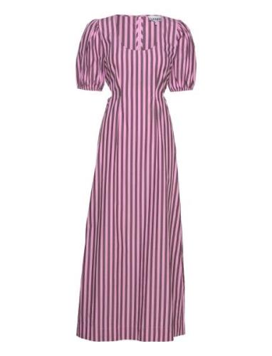 Stripe Cotton Cutout Dress Knälång Klänning Pink Ganni