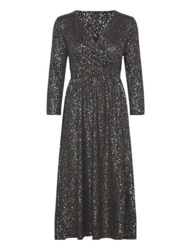 Onlnew Pella L/S Foil Wrap Dress Jrs Knälång Klänning Black ONLY