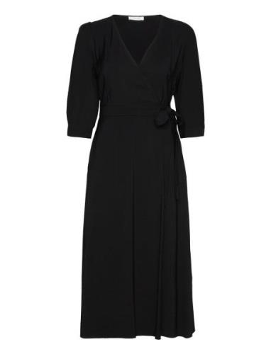 Alaca Midi Wrap Dress Knälång Klänning Black Tamaris Apparel