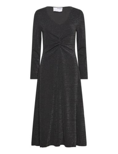 Slfrue Ls Midi Glitter Dress Knälång Klänning Black Selected Femme