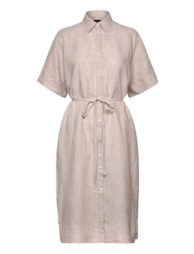 Relaxed Ss Linen Shirt Dress Knälång Klänning Beige GANT