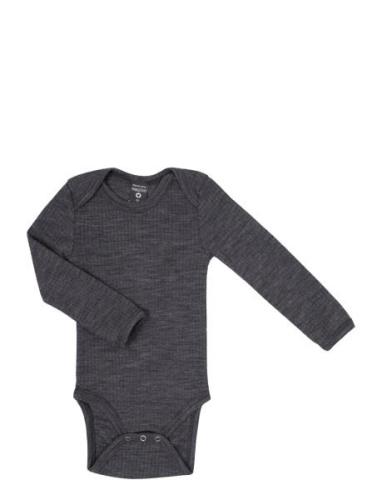 Body Ls, Dark Grey Drop Needle, Merino Wool Långärmad Bodysuit Grey Sm...