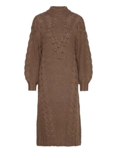 Objalison L/S Knit Dress 122 Knälång Klänning Brown Object