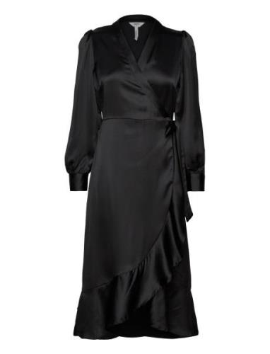 Objsateen Wrap Dress A Fair Knälång Klänning Black Object