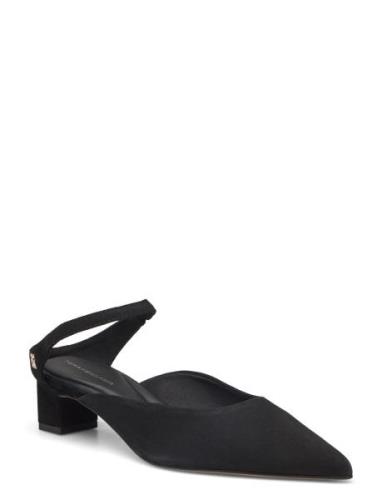 Th Pointy Mid Heel Leather Mule Sandal Med Klack Black Tommy Hilfiger