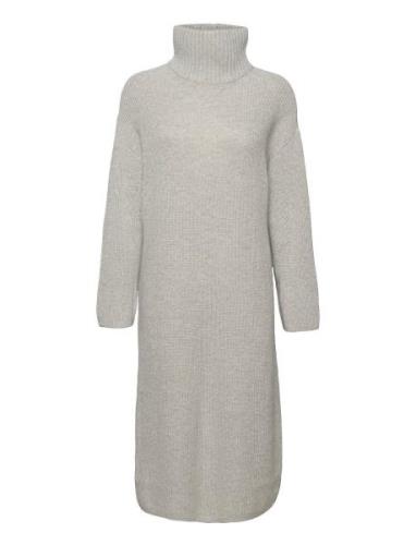 Slfelina Ls Knit Highneck Dress B Knälång Klänning Grey Selected Femme