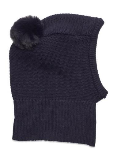 Balaclava Knit W. Pompoms Accessories Headwear Balaclava Navy Huttelih...