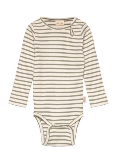 Body L/S Modal Striped Bodies Long-sleeved Green Petit Piao