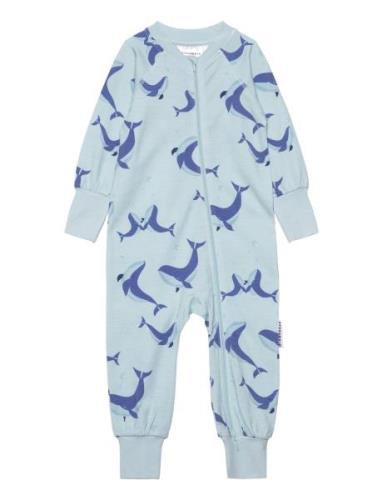 Bamboo Two Way Zip Pyjamas Pyjamas Sie Jumpsuit Blue Geggamoja