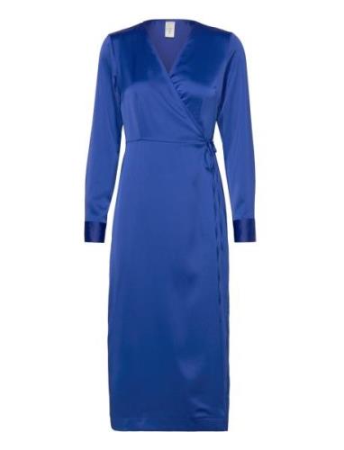 Yaspella Ls Wrap Midi Dress S. Noos Knälång Klänning Blue YAS