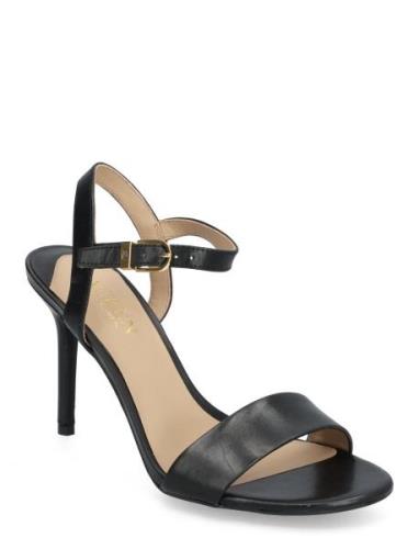 Gwen Burnished Leather Sandal Sandal Med Klack Black Lauren Ralph Laur...