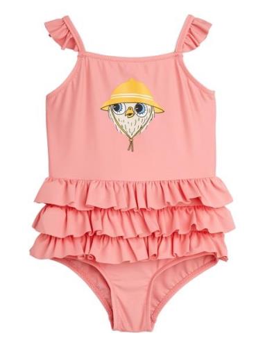 Owl Sp Frill Swimsuit Baddräkt Badkläder Pink Mini Rodini