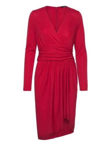 Ruched Stretch Jersey Surplice Dress Kort Klänning Red Lauren Ralph La...