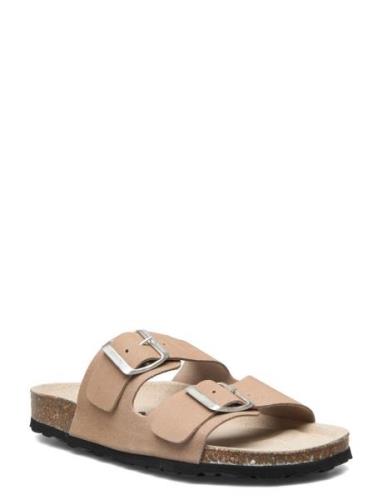 Biaolivia Sandal Suede Platta Sandaler Beige Bianco