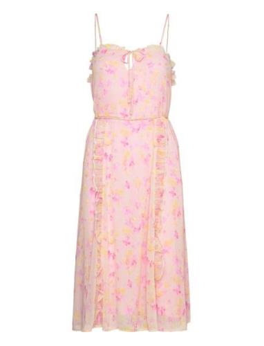 Recycled Chiffon Strap Dress Knälång Klänning Pink Rosemunde