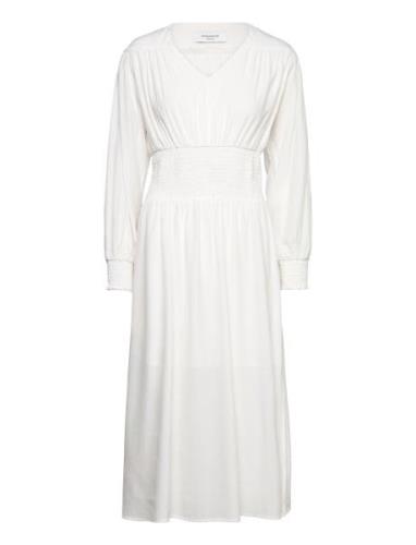 Dress W/ Smock Knälång Klänning White Rosemunde