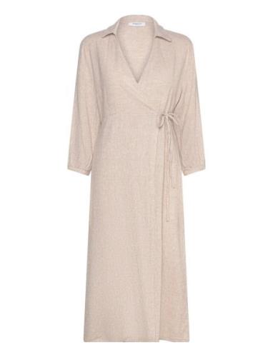 Mschjovene Ginia 3/4 Wrap Dress Knälång Klänning Beige MSCH Copenhagen