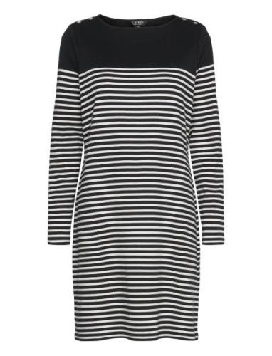 Striped Cotton Boatneck Dress Kort Klänning Black Lauren Women