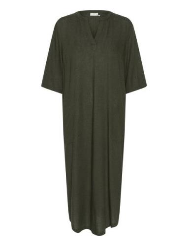 Kamilia Kaftan Dress Knälång Klänning Khaki Green Kaffe