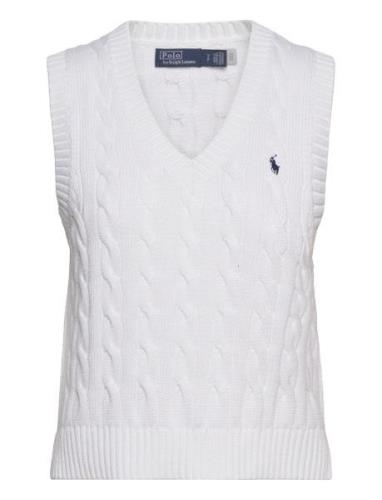 Cable-Knit Cotton V-Neck Sweater Vest Vests Knitted Vests White Polo R...