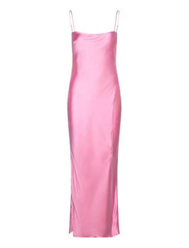 Nova Satin Dress Knälång Klänning Pink Gina Tricot