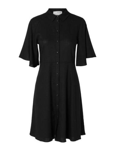 Slfgulia 2/4 Short Shirt Dress Knälång Klänning Black Selected Femme