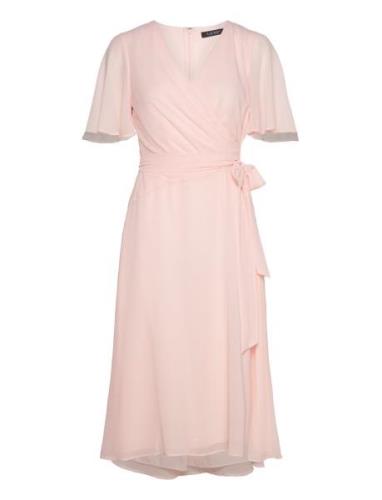Belted Georgette Dress Knälång Klänning Pink Lauren Ralph Lauren