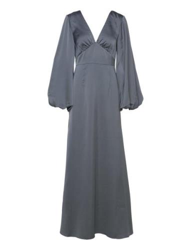 Malina Addie Balloon Sleeve V-Neck Maxi Dress Grå