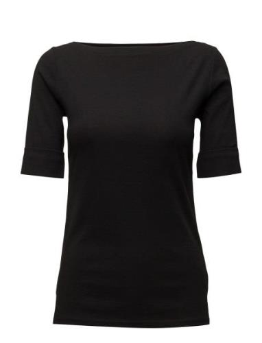 Stretch Cotton Boatneck Tee Tops T-shirts & Tops Short-sleeved Black L...
