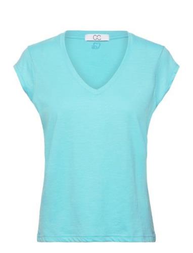 Cc Heart V-Neck T-Shirt Tops T-shirts & Tops Short-sleeved Blue Coster...