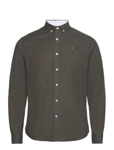 Oxford Stretch Plain L/S Tops Shirts Casual Khaki Green Clean Cut Cope...