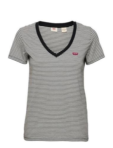 Perfect Vneck Annalise Stripe Tops T-shirts & Tops Short-sleeved Black...