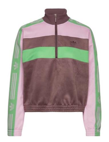 Adidas Originals Blocked Suede Half Zip Sweatshirt With Tape Detail Mu...