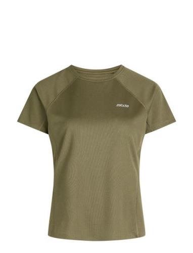 ZEBDIA Women Sports T-Shirt With Chest Print Khaki Green