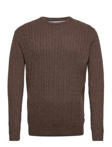 O-Neck Cable Knit Tops Knitwear Round Necks Brown Lindbergh