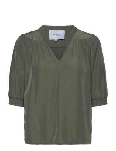 Minus Ayame V-Neck Short Sleeve Blouse Grön