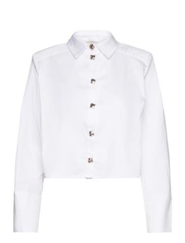 Ibi Shoulder Pad Shirt Tops Shirts Long-sleeved White Notes Du Nord