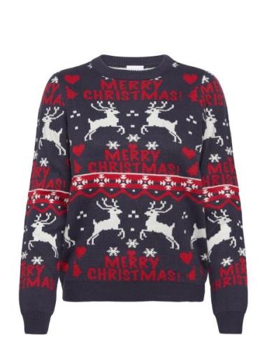 Vianna Reindeer Christmas Knit Top/Ka Tops Knitwear Jumpers Navy Vila