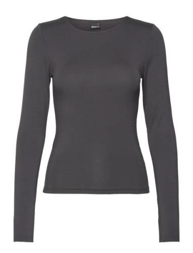 Crew Neck Top Tops T-shirts & Tops Long-sleeved Grey Gina Tricot