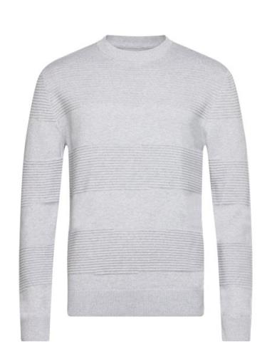 Structure Stripe Crewneck Knit Tops Knitwear Round Necks Grey Tom Tail...