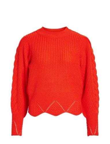 Vibetsie L/S O-Neck Cable Detail Tops Knitwear Jumpers Red Vila